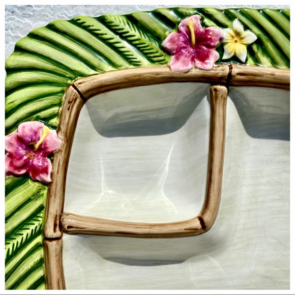 VTG 🏝Tropical Serving  Platter Floral & Fruit Chip Dip Veggie & Dip 🌺🥝🎋🍌🎋. - Picture 7 of 16
